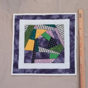 Handmade Patchwork Mini Quilt — Purple, Green & Yellow